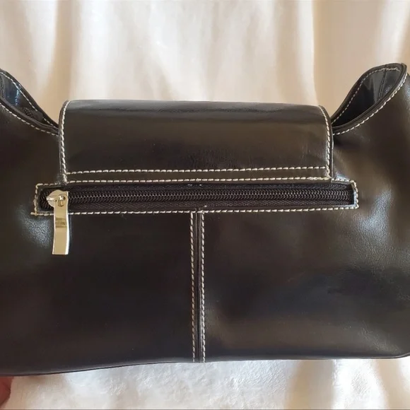 BLACK BAGUETTE FAUX LEATHER SHOULDER HANDBAG Y2K - Picture 3 of 8